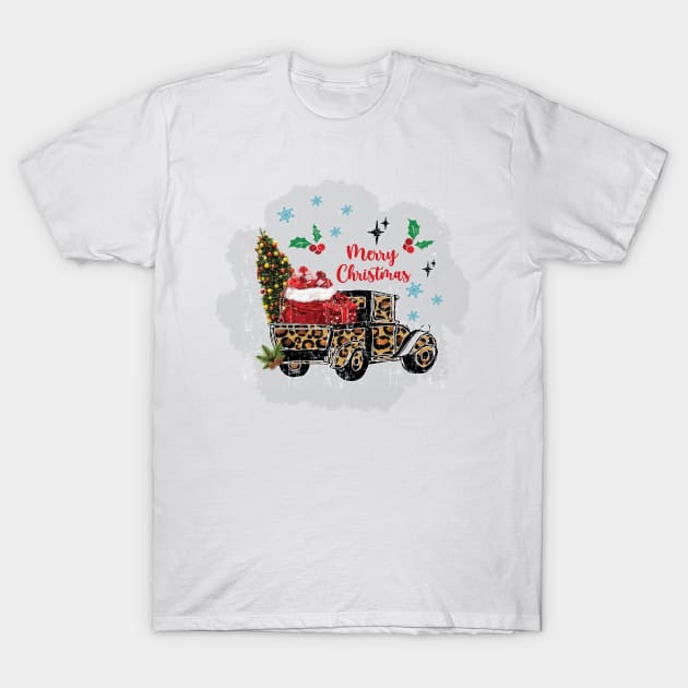 Christmas Truck With Leopard Pattern T-Shirt by Athikan